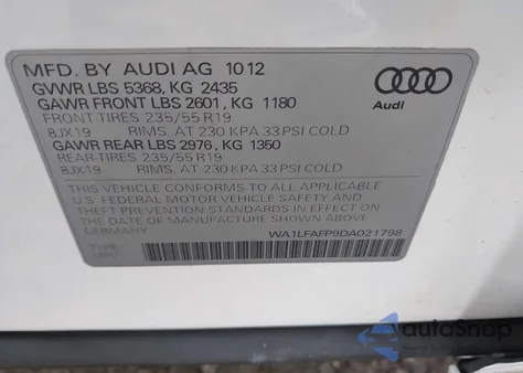 2013 Audi Q5 2.0T Premium z USA, uszkodzony, nr VIN WA1LFAFP9DA021798